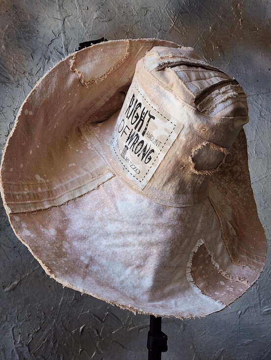 Designer Top Hat Upcycled Raw Wide-Brim Rose Pin Patched Artisan Hat main image 13